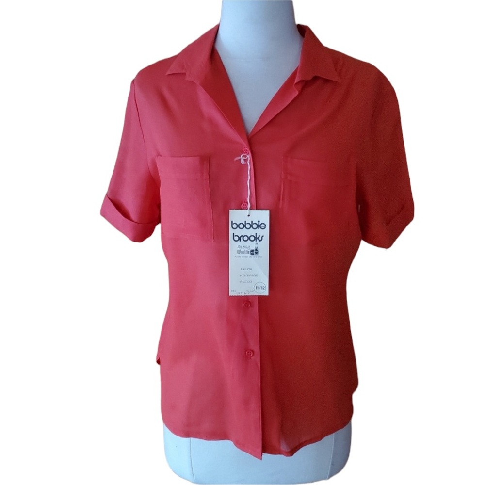 NWT 1980s Bobbie Brooks Red Button Down Shirt